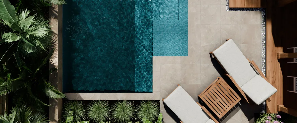 Pool and loungers from above
